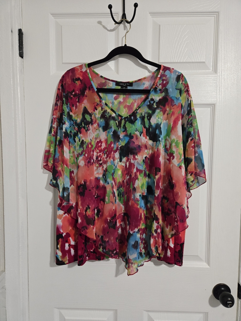 Adele & May Silky Layered Blouse Tank Top 3X Short Sleeve Floral Semi-Casual